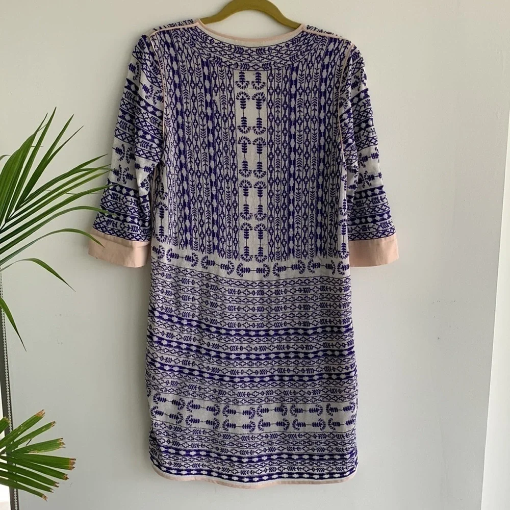 LOVE SAM WHITE W/ROYAL BLUE EMBROIDERY DRESS  SZ S - Picture 6 of 13